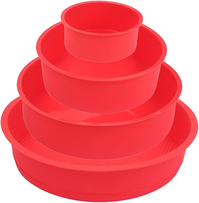 BAKER DEPOT Silicone Mould for Baking Nonstick Layer Cakes Bakeware Round Cake Pans Chocolate Rainbow Cake for Birthday Wedding Party 4 6 8 9 Inch Set of 4