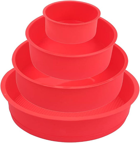 BAKER DEPOT Silicone Mould for Baking Nonstick Layer Cakes Bakeware Round Cake Pans Chocolate Rainbow Cake for Birthday Wedding Party 4 6 8 9 Inch Set of 4