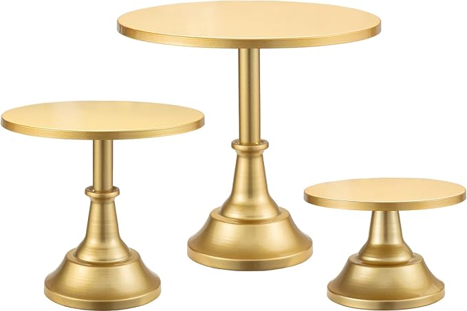 HBlife 3 PCS Gold Cake Stand Set (8"/10"/12" Plate) for 6-10 Inch Cakes, Dessert Table Display Set, Cupcake Stand for Party, Wedding, Birthday, Baby Shower, Anniversary (Metal)
