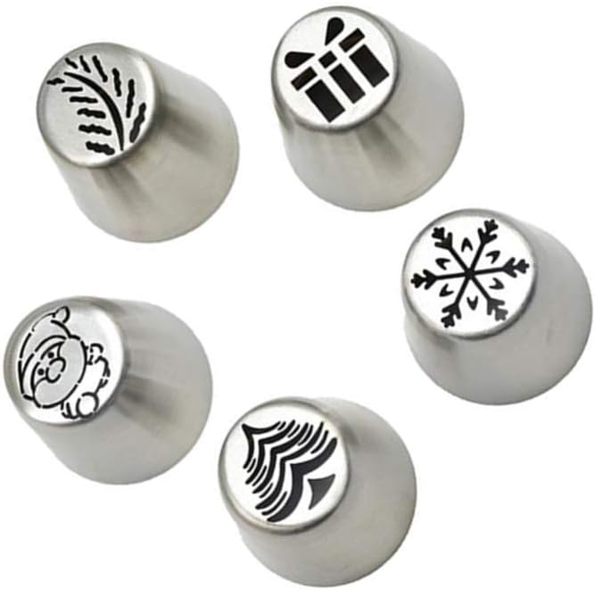 UPKOCH 5 Pcs Snowflake Piping Tips Set - Stainless Steel Russian Piping Tips Holiday Cookie, Cupcake, Cake Decorating - DIY Baking Tools with Christmas Frosting Nozzles