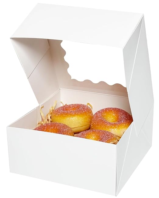 qiqee Auto-pop Up 240pcs White Bakery Box with Window 6"×6"×3" Macaron Boxes Small Donut Pastry Boxes for Party Mini Cookie Boxes