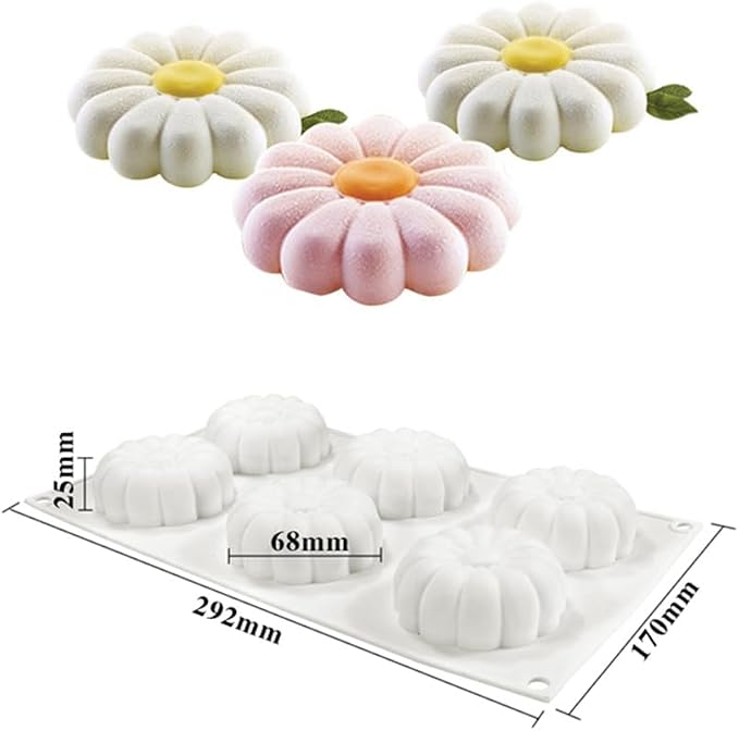 6 Holes Silicone Sunflower Cake Ice Cream Chocolate Mold Soap 3D Cupcake Bakeware Baking Dish Cake Pan Muffin Mould (Sunflower H_11.84 X6.8 X1 inch)