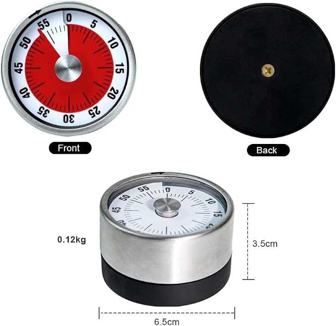 1Pcs White Mechanical Kitchen Countdown Timer with Magnetic Back 60-Minute Visual Timer for Kids, Toddlers, Teachers, Time Management Tool for Study, Cooking, Baking Timers