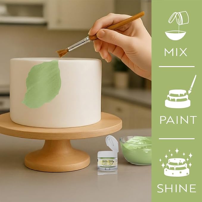 Luster Dust - Neon Green (4g 1x Jar) | Edible Vegan Dust & Paint for Cake Decorating, Ice Cream, Desserts, Cocktails and Beverages by Bakell