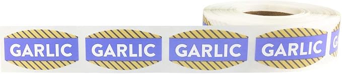 Garlic Grocery Store Food Labels .75 x 1.375 Inch Oval Shape 500 Total Adhesive Stickers