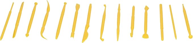 Fydun 14PCS Plastic Clay Modeling Tool Set for Cake Sculpting, Embossing, and Crafting (Yellow)