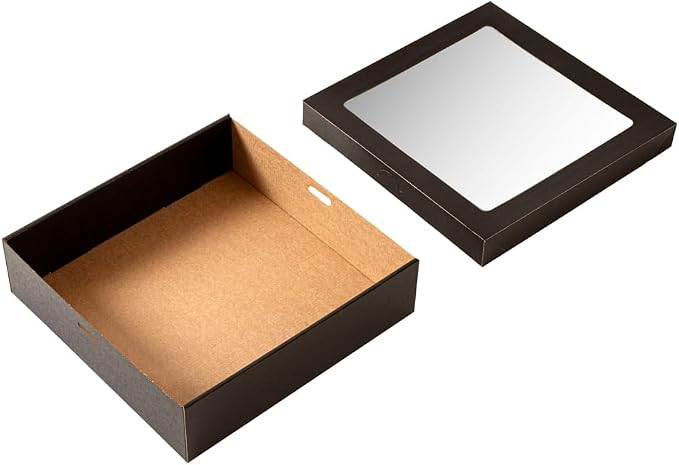 Restaurantware Cater Tek 9 x 9 x 2.4 Inch Baked Goods Boxes 100 Greaseproof Pastry Boxes - Window Lids Insert Tab Lock Black Paper Catering Boxes Easy Assembly For Charcuterie Or Cupcakes