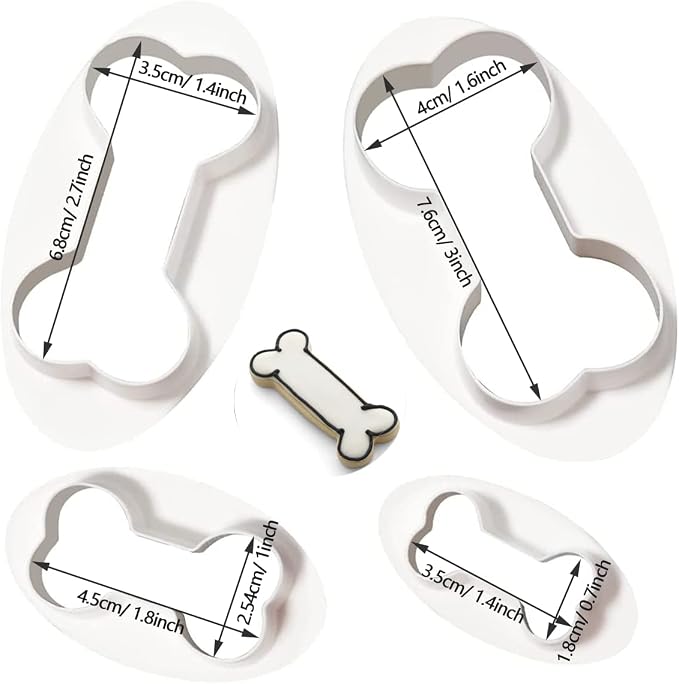 Dog Bone Cookie Cutters, Bone Shape Cookie Cutters 4 Pcs/Set, Dog Treats Cookie Cutter, Homemade Dog Biscuit Treats Cutters Plastic Different Sizes Mini Small Medium Big