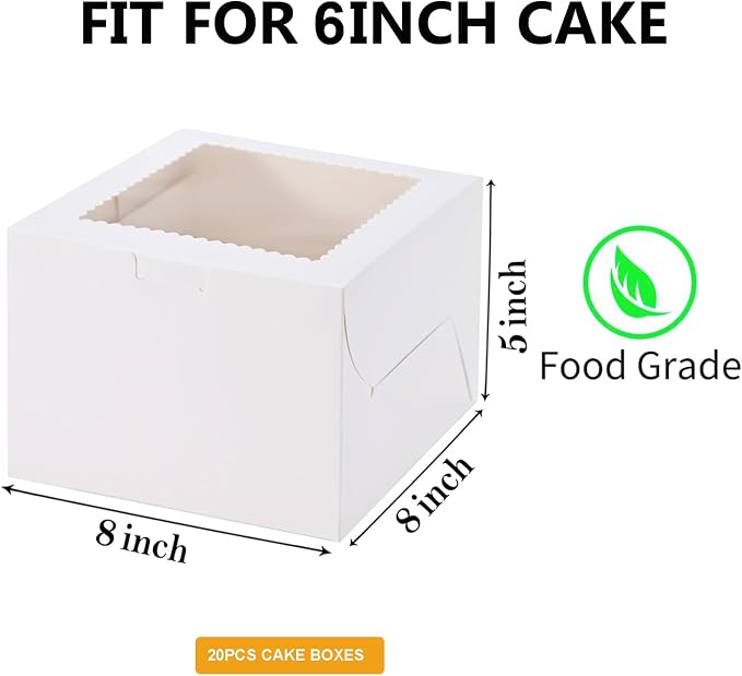 20Pack 8x8x5 Cake Boxes with Window(20 boxes), White Bread Boxes for Cookies, Cakes, and Baked Goods, Gift Giving Cake For Fathers Day