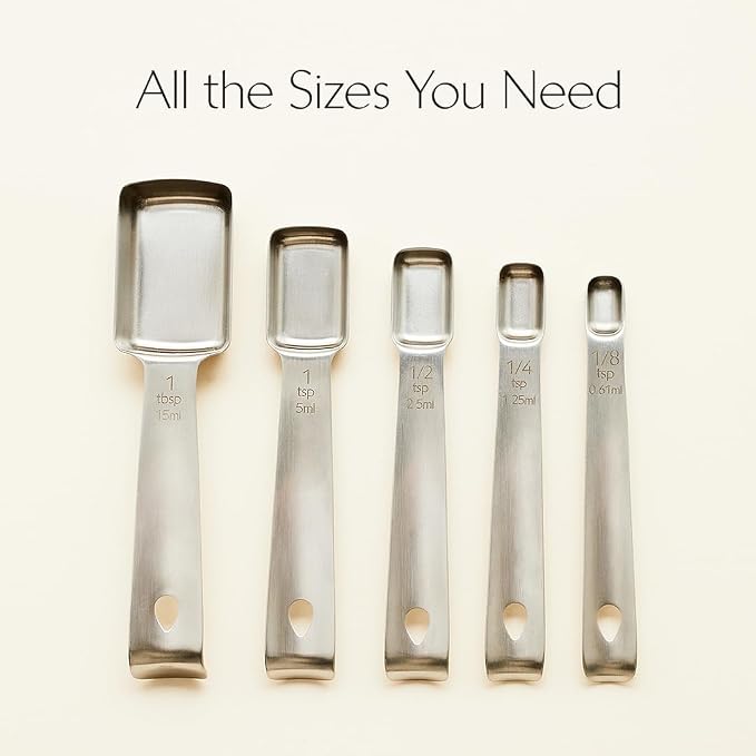 Evermill Measuring Spoons Set – Stainless Steel, Magnetic Storage, Dual Metric & US Units – 5-Piece Durable Measuring Spoon Set for Baking & Cooking (Stainless Steel)