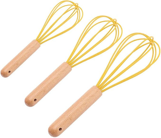 3 Pcs Silicone Whisks With Wooden, Non Scratch Coated Whisks, Balloon Whisk Egg Beater For Cooking, Blending, Whisking, Beating, Stirring