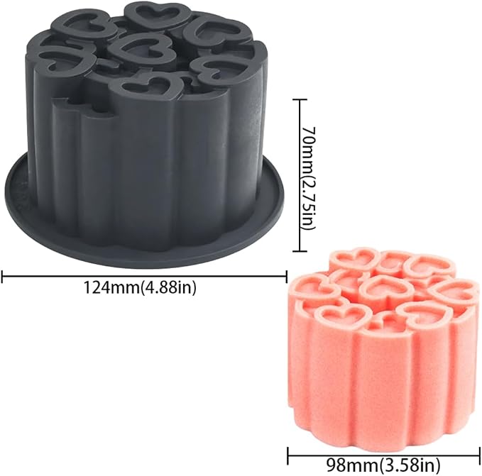 Silicone Mold, 3D Love Heart Pattern Cylinder Baking Mould for Mousse Cake, Fondant, Soap, Ice Cream, Chocolate, Candy, Non-Stick Easy Release BPA Free Food Grade Silicone Molds (B_ Love Heart)