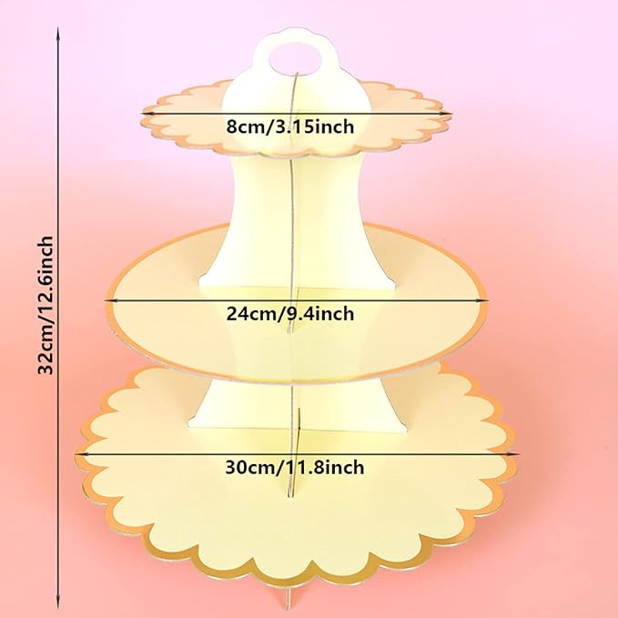 2 PACK Cardboard Cake Stand, 3 Tier Paper Dessert Round Cupcake Holder Tower Disposable Pastry Stand for Birthday, Afternoon Tea,Wedding Party Anniversary Christening Fruit Desserts Display…