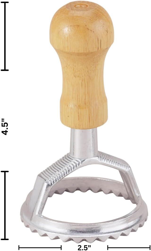 Fantes Ravioli Maker Stamp Set, Round Stamp with Wooden Handle and Fluted Edge, 2.5-Inch, The Italian Market Original since 1906
