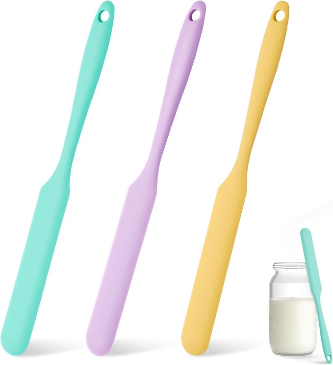 3 Pcs Silicone Jar Spatula Set, Sourdough Spurtle, Jar Scraper, Long Handle Thin Spatulas, Perfect for Jars, Bottles, Containers, Mixing, Scraping, Spreading Jam, Cake Icing and Sourdough Tools. (3)