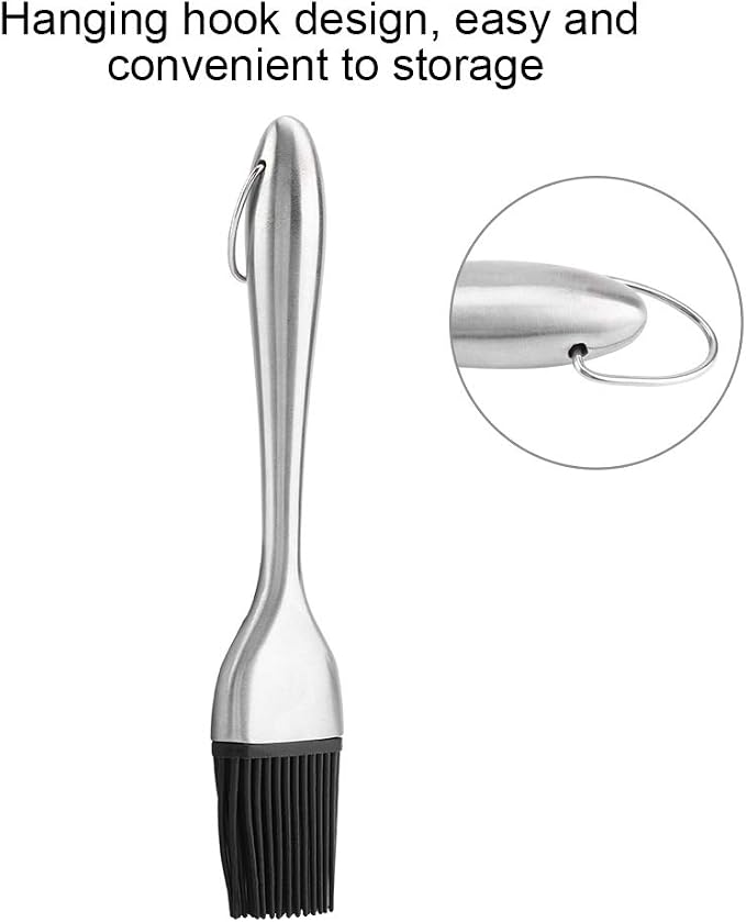 BBQ Basting Brush with Silicone Head | High Heat Tolerant Oil Brush for Grilling/Baking/Cooking | Stainless Steel Handle, Dishwasher Safe & Simple to Maintain