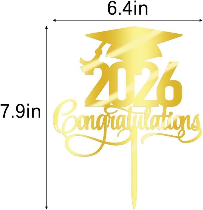 Acrylic 2026 Congratulations Graduation Cake Topper,Congrats Grad Cake Decor - 2026 High School/College/Senior Graduation Party Decorations Supplies(2026Congratulations Acrylic gold)