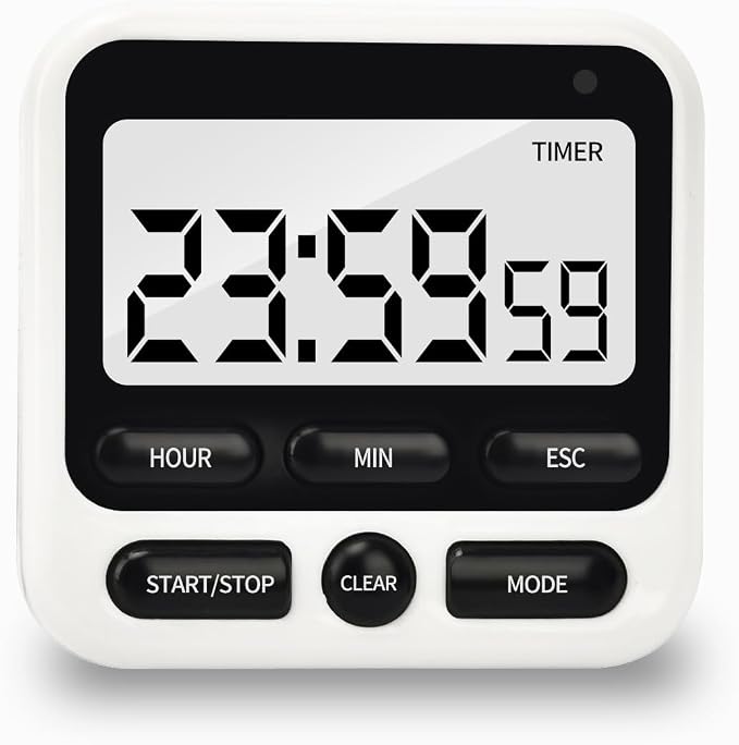 Multifunctional Kitchen Timer with Silent/Alert Mode, 24-Hour Clock, Memory Recall, Fast-Forward, and Magnetic Back for Cooking, Baking, Teaching