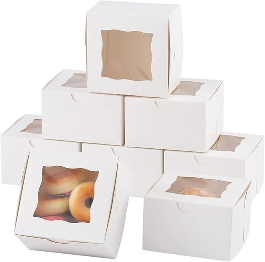 100Pcs Paper Cookie Boxes With Window Small Bakery Boxes 4x4x2.5 Inches Mini Cake Boxes For Pastries,Cupcakes,Desserts,Donuts,Chocolate Strawberries,Candy,Treat Boxes(4 * 4 * 2.5,White)