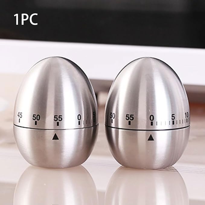60 Minute Mechanical Kitchen Timer, Stainless Steel Egg Timer, Wind-Up Countdown 0-60 Min, No Batteries Needed, Silver, 2.36 x 2.95 in, for Cooking Baking Study