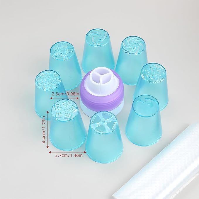 10 Pieces Plastic Cake Decorating Russian Icing Tips Set, 8 Russian Flower Piping Tips,1 Coupler,1 Plastic Piping Bag for Cake Decoration, Icing Floral Piping Nozzles,Pastry Baking Tools