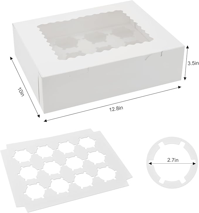 24 Sets x 12 Count Cupcake Containers Boxes with Window, 12.8 x 10 x 3.5 Inch Carrier Holder Bakery for Birthday,Wedding,Party
