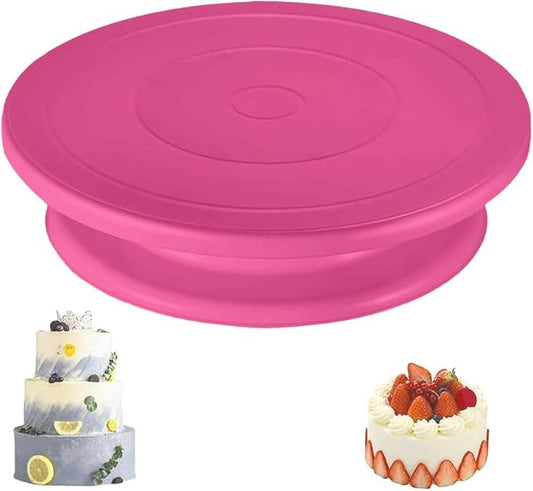 11 Inch Cake Turntable, Rotating Cake Stand for Decorating, Plastic, Lightweight, Reusable, for Pastries and Cupcakes(Pink)
