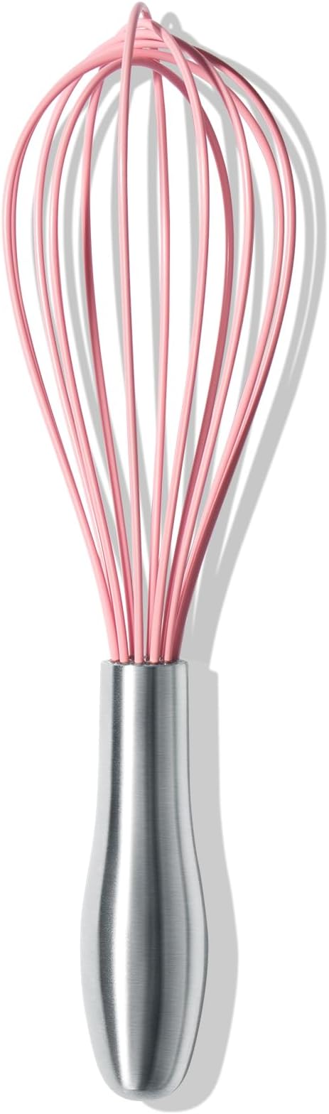 OYV 10-Inch Pink Silicone Whisk, Heat Resistant 480°F Kitchen Whisk with Stainless Steel Ergonomic Handle, Non-Scratch for Nonstick Cookware, Dishwasher Safe, Perfect for Blending, Cooking & Beating