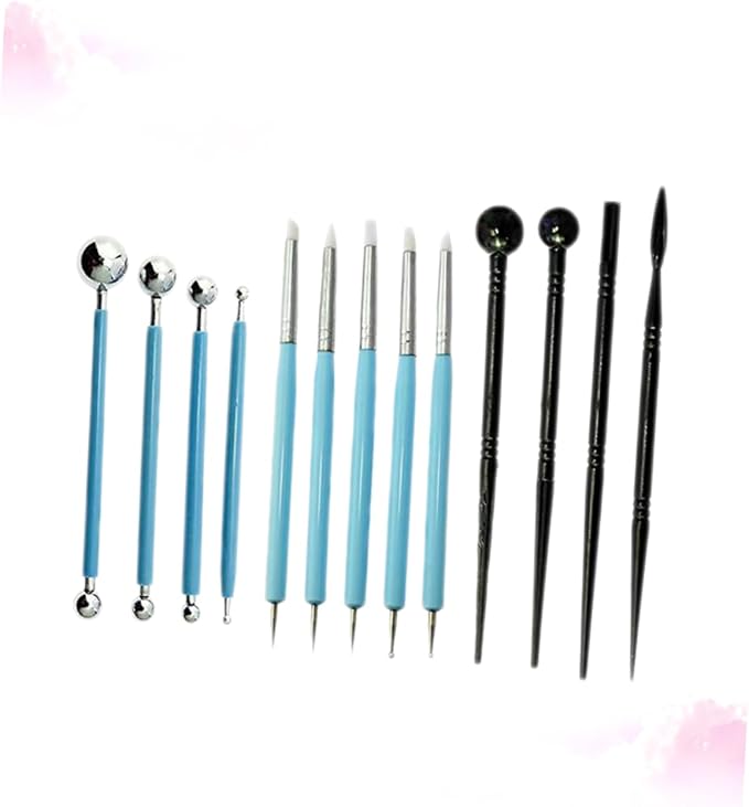 Zerodeko 13-Piece Fondant Sculpting Tools Kit for Cake Decoration Cake Engraving Pen Set Textured Edges for Pottery and Sugarcraft Modeling