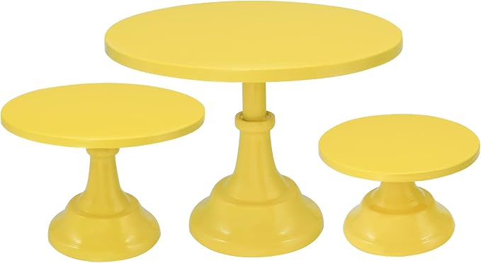 Set of 3 Pieces Cake Stands Iron Cake Holder Dessert Display Plate Serving Tray for Baby Shower Wedding Birthday Party (Yellow)