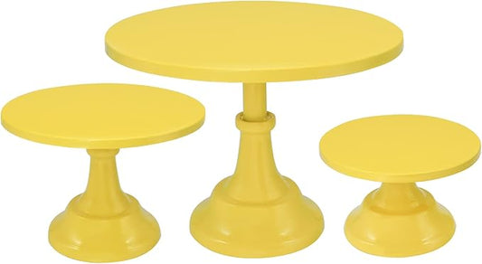 Set of 3 Pieces Cake Stands Iron Cake Holder Dessert Display Plate Serving Tray for Baby Shower Wedding Birthday Party (Yellow)