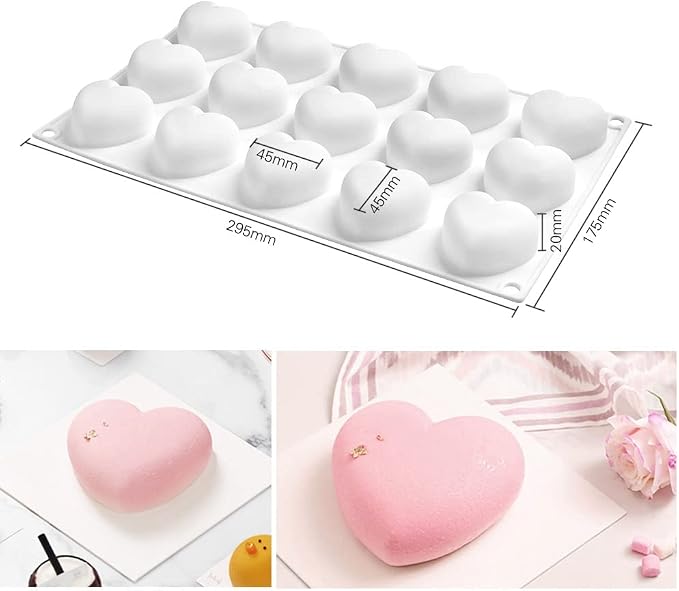 mostsom 15 Grid Heart Shaped Silicone Molds Cake Chocolate Mold Silicone Baking Pan Mold for DIY Cake Mousse Dessert Mould for Candy Fondant Ice Cream Soap Cupcake Cheesecake Jelly (Heart D)