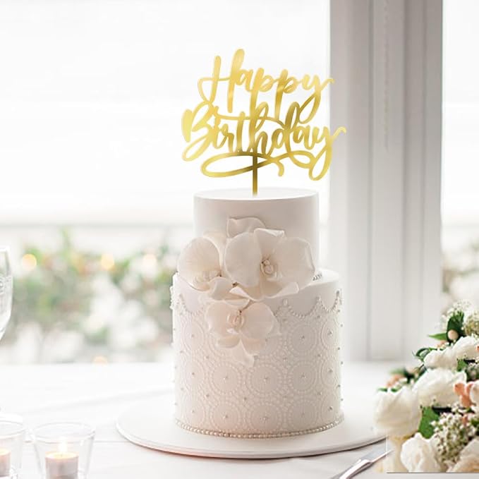Kaoenla Golden Acrylic Cake Topper, Birthday Party Decoration, 1 Piece, Cardboard, 6.1in*5.2in, Gold