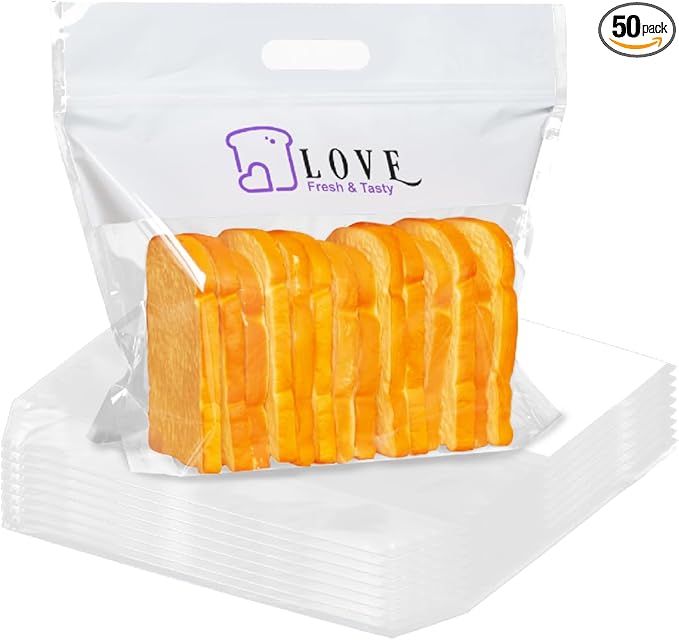 Plastic Bread Bags for Homemade Bread, Freezable Seal Tight Bakery Bags with Clear Window for Loaves, Sourdough，Bagels (50 Packs) White-13.8" x 11.8"