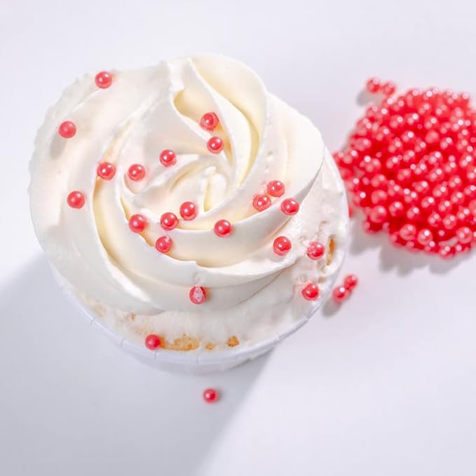Red Sprinkles Edible Pearls Sprinkles,Cake sprinkles130g 4.6OZ,Cookie sprinkles,Sugar Pearl, Edible Candy Pearls for Cake Cupcake Decorationg (4mm-Red)