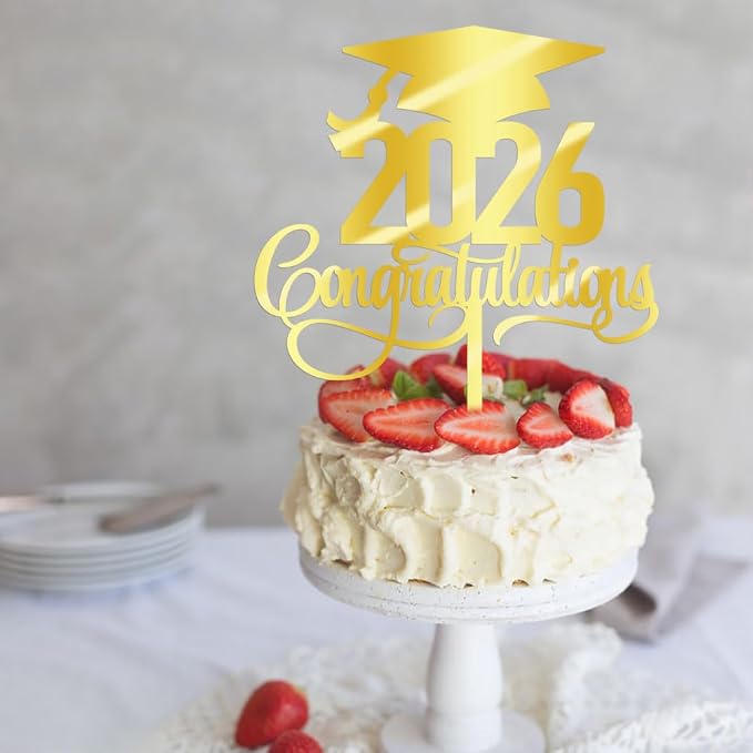 Acrylic 2026 Congratulations Graduation Cake Topper,Congrats Grad Cake Decor - 2026 High School/College/Senior Graduation Party Decorations Supplies(2026Congratulations Acrylic gold)