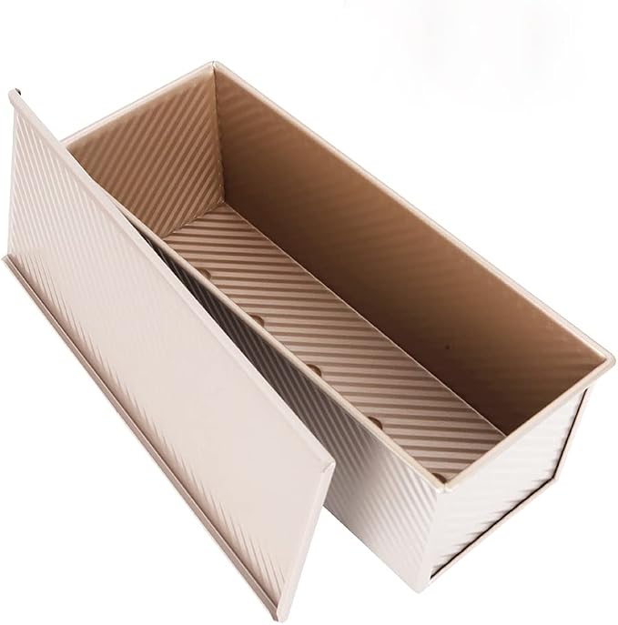 CANDeal Gold Corrugated Pullman Loaf Pan with Lid, Nonstick Commercial Bread Toast Mold for Baking, 2.2LB Durable Carbon Steel Baking Tins Set, Easy Release & Clean, Perfect for Home Bakery & Kitchen