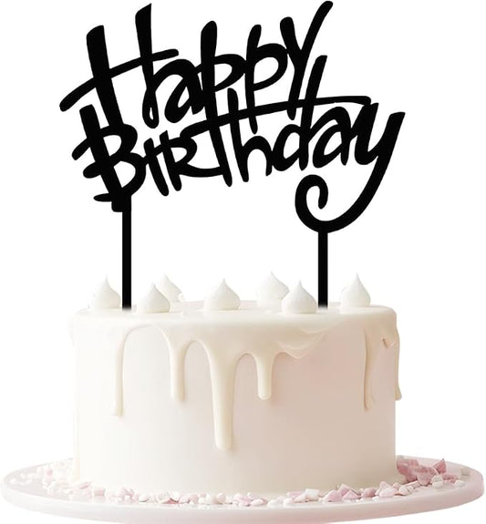 Happy Birthday Cake Topper, Black Acrylic Versatile Cake Topper for Birthday Party Decoration Ideas, Perfect Keepsake for your family and friends