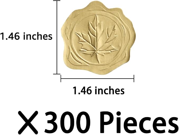 300 Pieces Embossed Gold Foil Stickers, Gold Maple Leaves | For Envelopes, Wedding Invitations, Christmas Greeting Cards