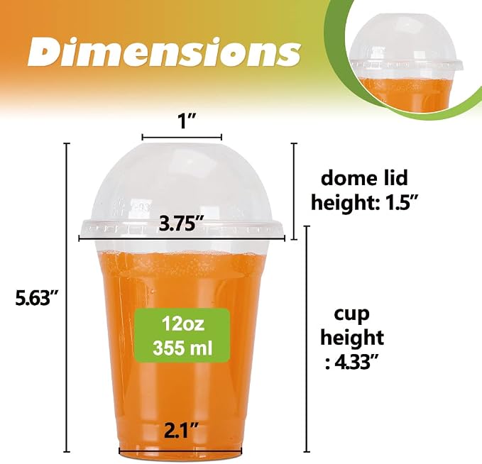 12 oz Clear Plastic Cups with Dome Lids - Dessert Cups with Lids(25 Sets), PET Disposable Party Cups (NO HOLE), Parfait Crystal for Pudding/Ice Cream/Cupcake