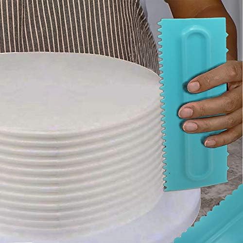 Cake Scraper Polisher Set of 6 Pack Decorating Comb and Icing Smoother Mousse Butter Cream Cake Edge Tools, Plastic Sawtooth 12 Design Textures-Blue