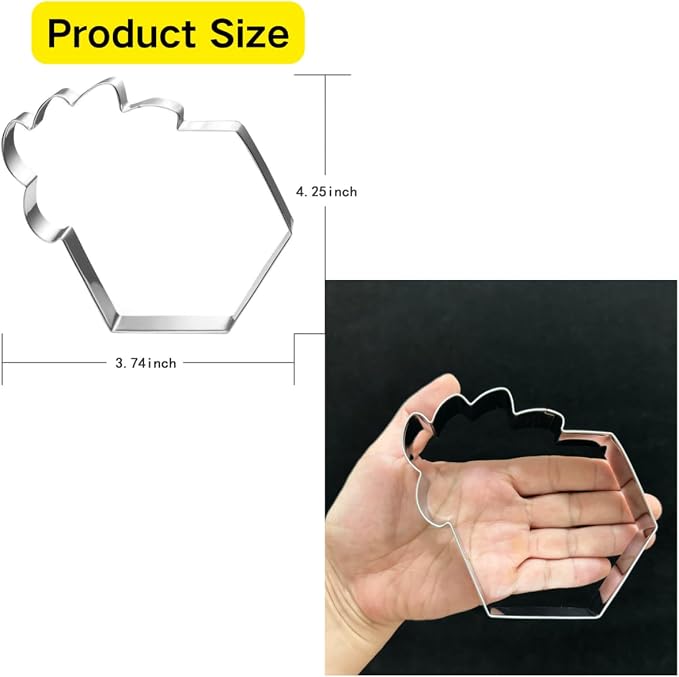 Hexagon Cookie Cutter with Leaf-4.25 Inch-Diswasher Safe-Metal Hexagon Cookie Cutter Shape for Wedding Birthday Baby Party