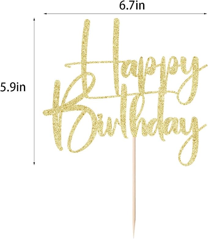 Gold Glitter Happy Birthday Cake Topper, Gold Glitter Happy Birthday Cake Bunting Deco, Baby Gender Reveal Party/Anniversary Party Decoration Supplies (Paper)