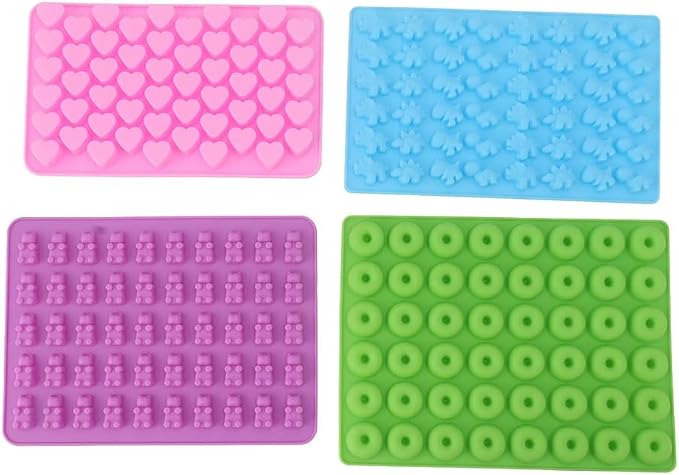 Limen 8Pcs Silicone Candy Mould Set with 2 Droppers, 4 Shapes Flexible Non-Stick Gummy Chocolate Trays for Dinosaur Bear Heart Donut Cookies Treats