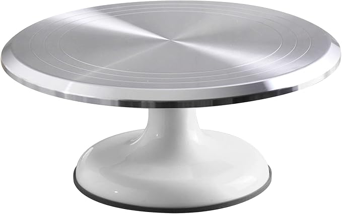 Fdit Cake Decorating Turntable, 10 Inch, Aluminum Alloy, Silent Bearing, Revolving Cake Stand, White