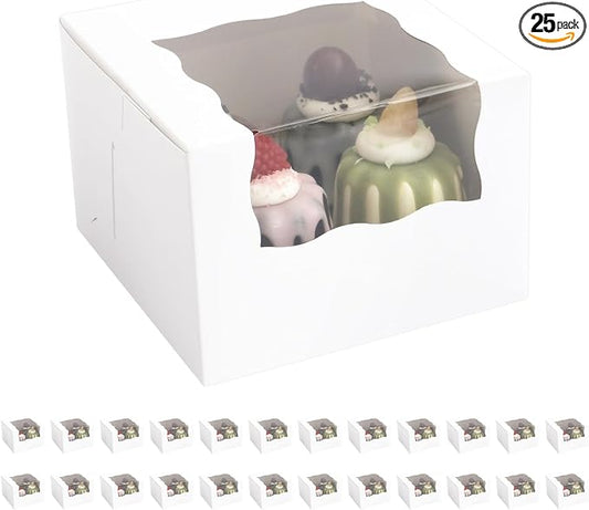 25 Roll Cake Boxes, White Bakery Boxes with Window, 5x5x3.5 inches Cookies Boxes Pumpkin Roll Container Donut Boxes Pastry Cake Packaging