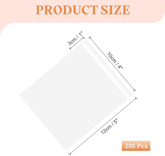 uxcell 200Pcs Self-Sealing Cello Bags, 4x5 Inch Long Clear Flap Resealable Poly Bags, OPP Adhesive Treat Bag 2 Mil for Bread Pretzel, Gift Packaging, Tableware, Necklaces Crafts