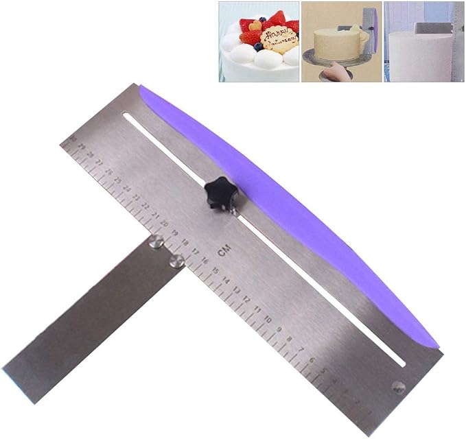 Adjustable Cake Scraper, Leveler and Smoother, Stainless Steel Icing Spatula with Clear Scale for Baking, Frosting, Mousse and Cake Decorating