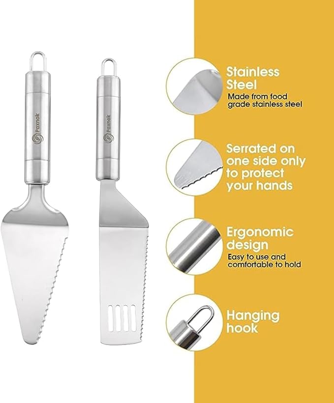 Pie Server Spatula and Cake Cutter Slicer, Stainless Steel Set - Kitchen Essentials for Cutting & Serving Desserts, Brownies, Lasagna (Silver, 10 inches)