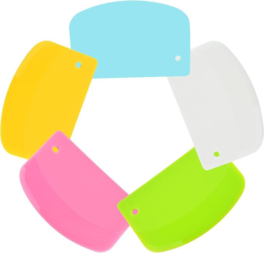 5 Pack Dough Scraper, 5.3 x 3.6 Inch Plastic Bench Scraper, Bowl Spatula, Kitchen Pastry Cutter Tool for Bread Dough, Pastry, Pizza, Baking Cake (Multicolor)